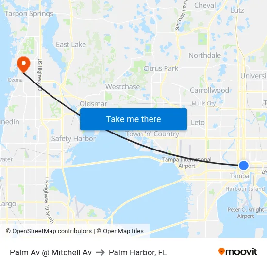 Palm Av @ Mitchell Av to Palm Harbor, FL map