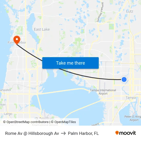 Rome Av @ Hillsborough Av to Palm Harbor, FL map