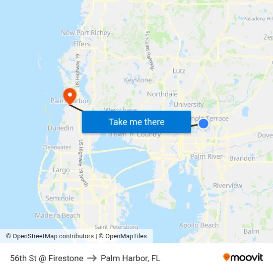 56th St @ Firestone to Palm Harbor, FL map