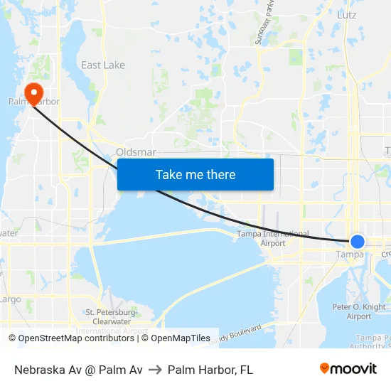 Nebraska Av @ Palm Av to Palm Harbor, FL map