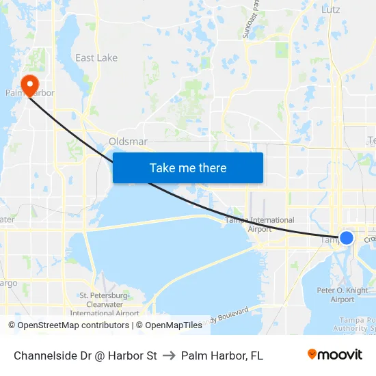 Channelside Dr @ Harbor St to Palm Harbor, FL map