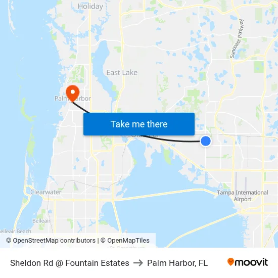 Sheldon Rd @ Fountain Estates to Palm Harbor, FL map