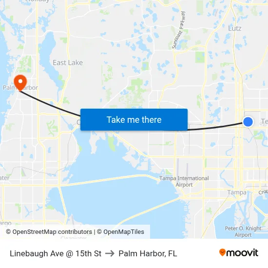 Linebaugh Ave @  15th St to Palm Harbor, FL map
