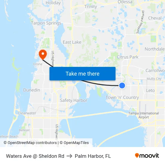 Waters Ave @ Sheldon Rd to Palm Harbor, FL map