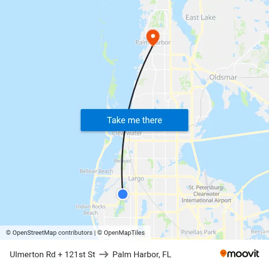 Ulmerton Rd + 121st St to Palm Harbor, FL map