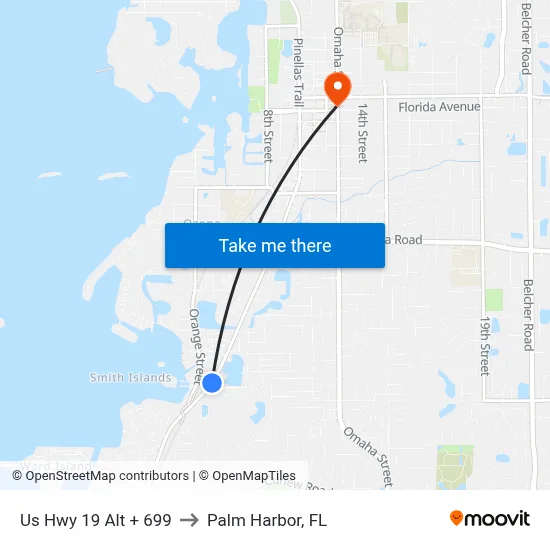 Us Hwy 19 Alt + 699 to Palm Harbor, FL map