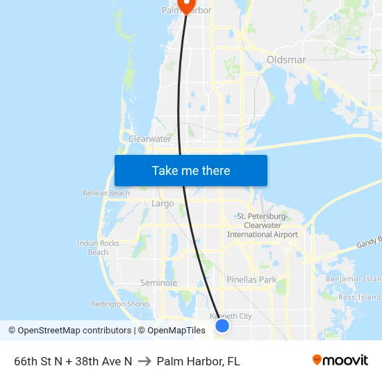 66th St N + 38th Ave N to Palm Harbor, FL map