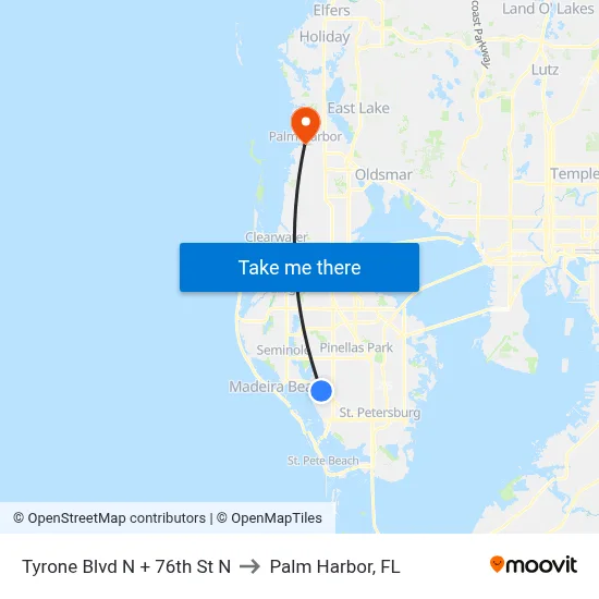 Tyrone Blvd N + 76th St N to Palm Harbor, FL map