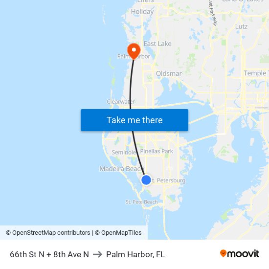 66th St N + 8th Ave N to Palm Harbor, FL map