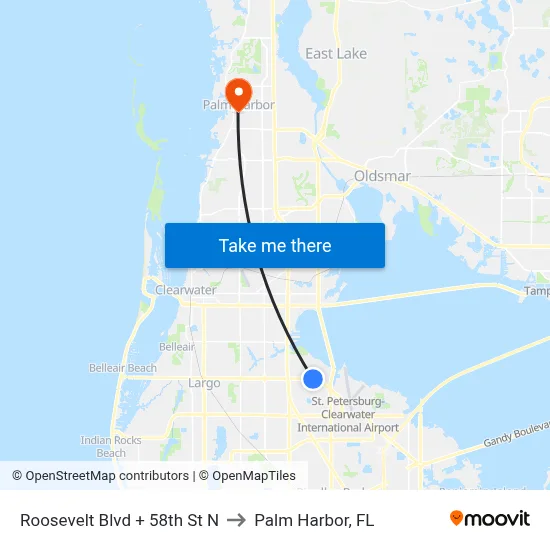 Roosevelt Blvd + 58th St N to Palm Harbor, FL map