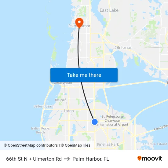 66th St N + Ulmerton Rd to Palm Harbor, FL map