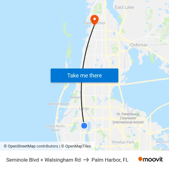 Seminole Blvd + Walsingham Rd to Palm Harbor, FL map