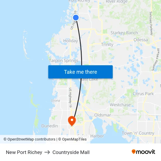 New Port Richey to Countryside Mall map