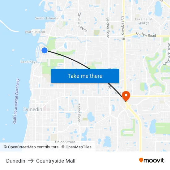 Dunedin to Countryside Mall map