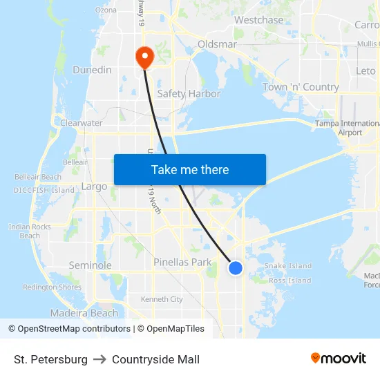 St. Petersburg to Countryside Mall map