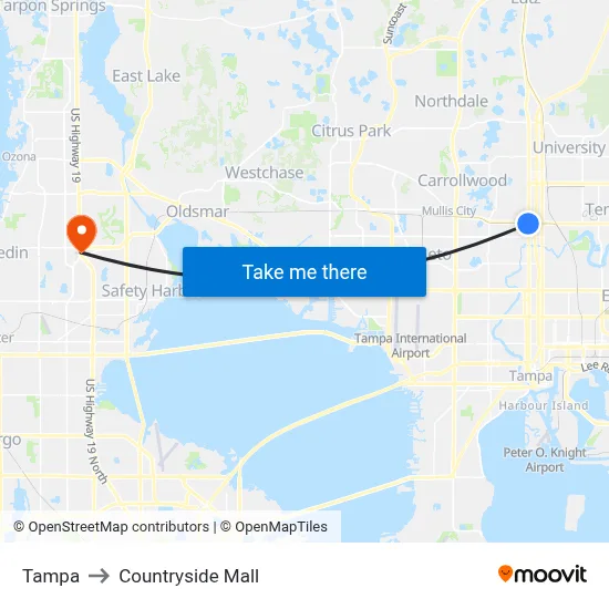 Tampa to Countryside Mall map