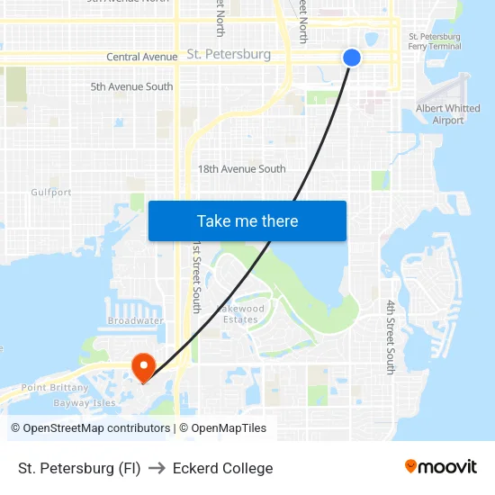 St. Petersburg (Fl) to Eckerd College map