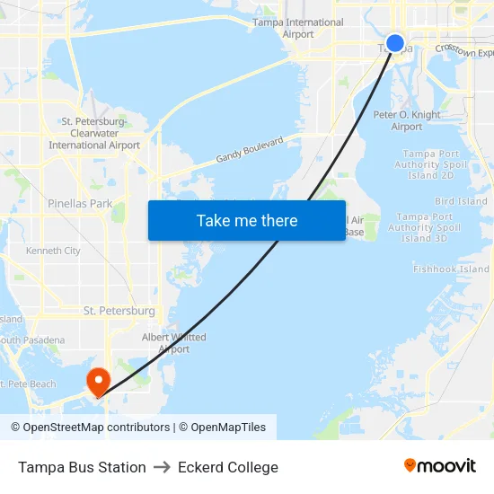 Tampa Bus Station to Eckerd College map