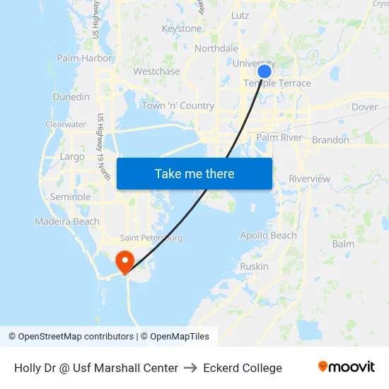 Holly Dr @ Usf Marshall Center to Eckerd College map