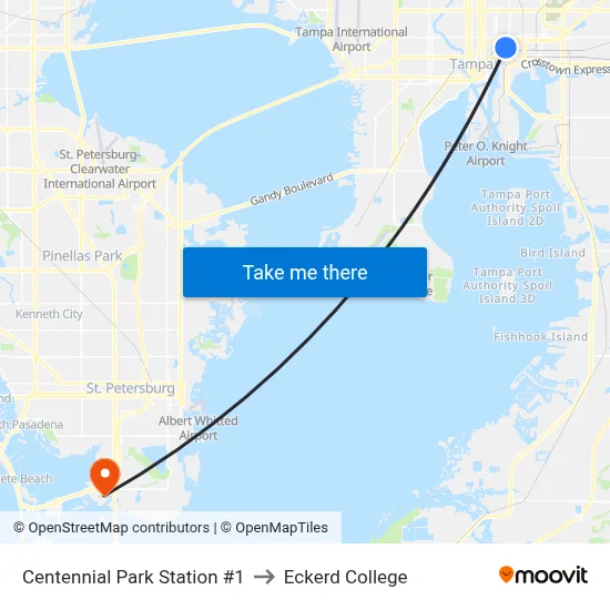 Centennial Park Station #1 to Eckerd College map