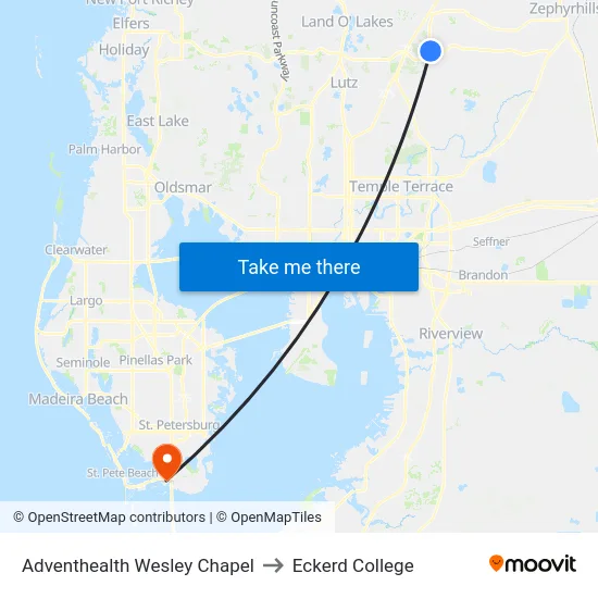 Adventhealth Wesley Chapel to Eckerd College map