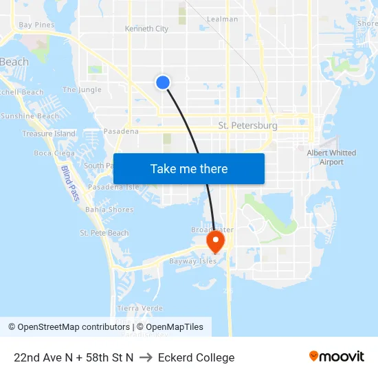 22nd Ave N + 58th St N to Eckerd College map