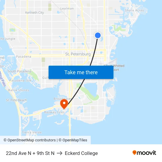22nd Ave N + 9th St N to Eckerd College map