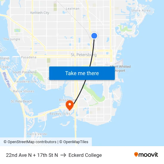 22nd Ave N + 17th St N to Eckerd College map