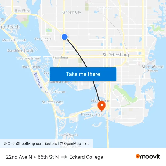 22nd Ave N + 66th St N to Eckerd College map