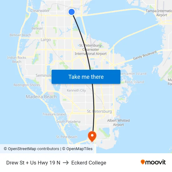 Drew St + Us Hwy 19 N to Eckerd College map