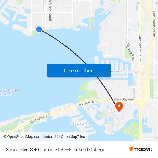 Shore Blvd S + Clinton St S to Eckerd College map