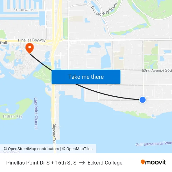 Pinellas Point Dr S + 16th St S to Eckerd College map