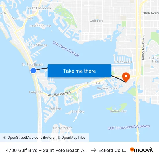 4700 Gulf Blvd + Saint Pete Beach Access to Eckerd College map