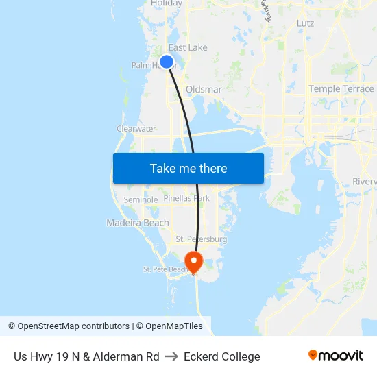 Us Hwy 19 N & Alderman Rd to Eckerd College map