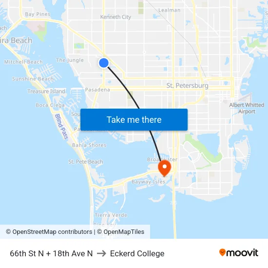 66th St N + 18th Ave N to Eckerd College map