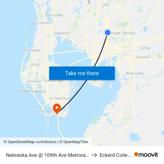 Nebraska Ave @ 109th Ave Metrorapid to Eckerd College map