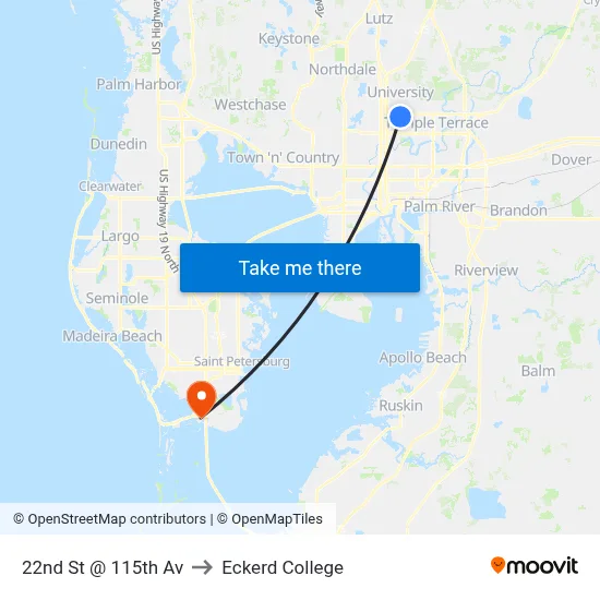 22nd St @ 115th Av to Eckerd College map