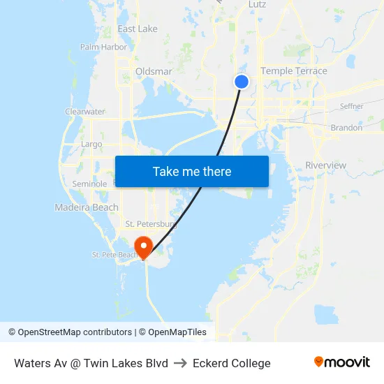 Waters Av @ Twin Lakes Blvd to Eckerd College map