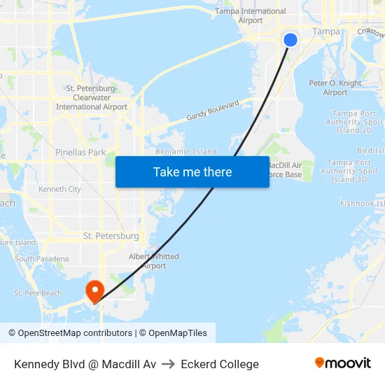 Kennedy Blvd @ Macdill Av to Eckerd College map