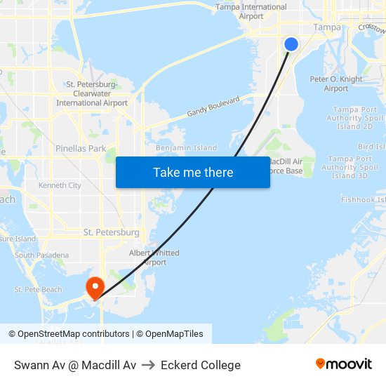 Swann Av @ Macdill Av to Eckerd College map