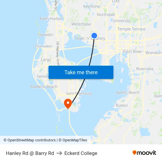 Hanley Rd @ Barry Rd to Eckerd College map