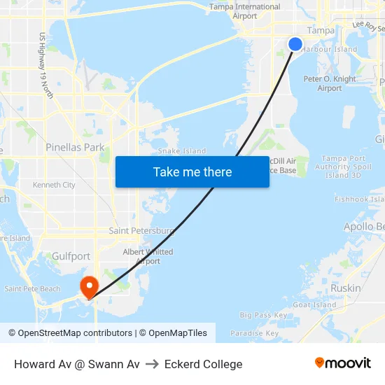 Howard Av @ Swann Av to Eckerd College map