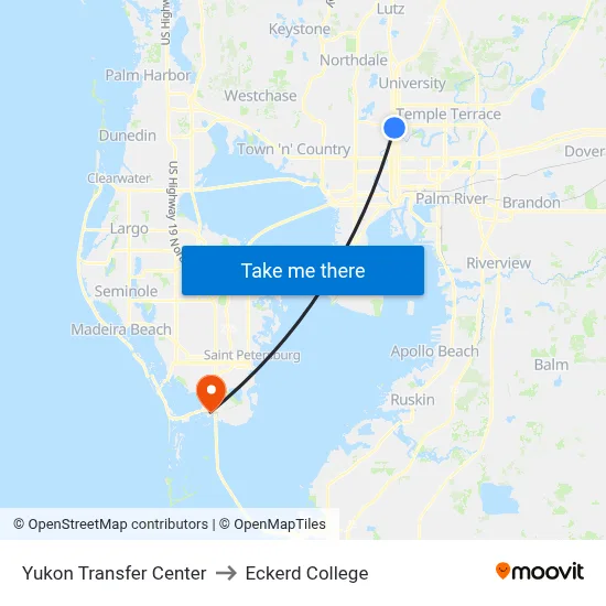 Yukon Transfer Center to Eckerd College map