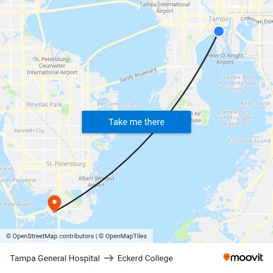 Tampa General Hospital to Eckerd College map