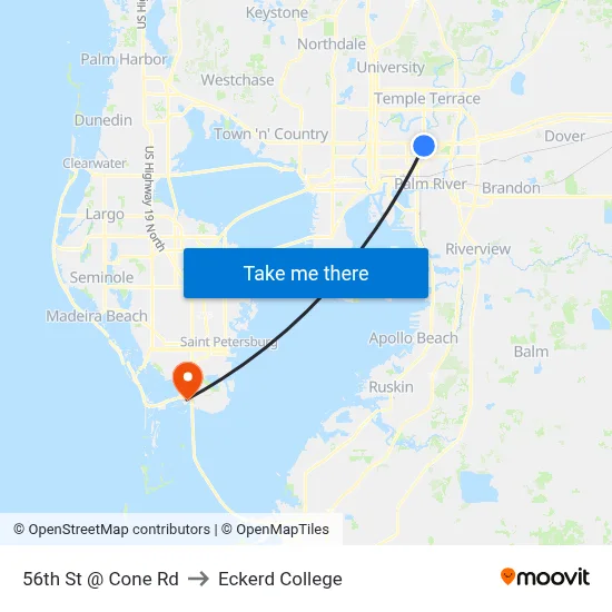 56th St @ Cone Rd to Eckerd College map