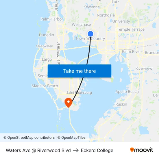 Waters Ave @ Riverwood Blvd to Eckerd College map
