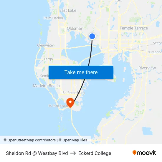 Sheldon Rd @ Westbay Blvd to Eckerd College map