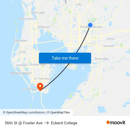 56th St @ Fowler Ave to Eckerd College map