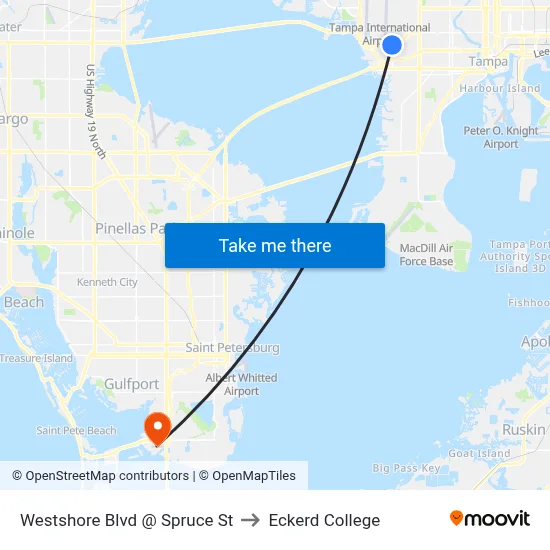 Westshore Blvd @ Spruce St to Eckerd College map