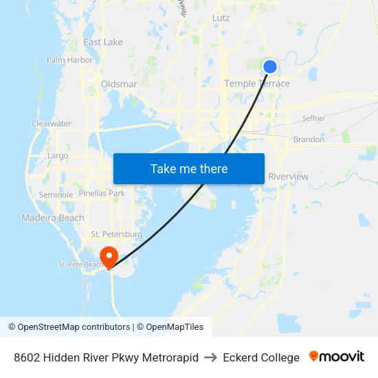 8602 Hidden River Pkwy Metrorapid to Eckerd College map